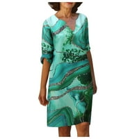 Wendunide Ljetne haljine za žene modne žene retro tiskanje V-izreza Kratki rukavi udobna ležerna haljina zelena