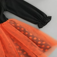 Aturuste Halloween odijelo za djevojčice Set set točkica od bundeve Dots Print O-Neck haljina s dugim rukavima+