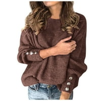 Žene predimenzionirani džemperi moda o vratu čvrsti gumbi dugi rukavi pleteni ležerni džemper topli pulover vrhovi