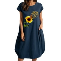 Ženska haljina Plus size, modna ženska ležerna haljina s printom suncokreta, haljina s okruglim vratom s dugim