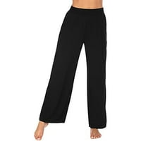 Duge hlače za žene, ženske Ležerne jednobojne udobne pidžame širokih nogavica, Duge joga hlače, crne