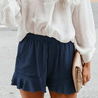 Ženske ljetne jednobojne Ležerne kratke hlače visoke elastičnosti s džepom u tamnoplavoj boji u A-listi