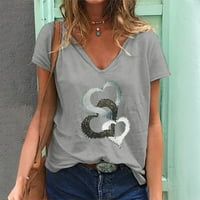 Ženska ležerna modna ljetna majica s izrezom i printom u obliku slova u, vrhovi kratkih rukava u sivoj boji