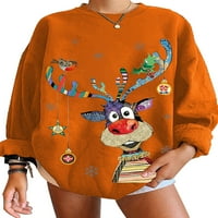 Voguele dame božićna dukserica elk print pulover dugi rukav božićne dukseve zimske vrhove casual narančaste l