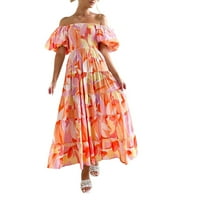 Ljetne haljine za žene, Ženska ljetna haljina s cvjetnim printom, Ležerne midi haljine s volanima na jedno rame,