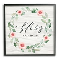 Izraz Stupell Industries blagoslovi naš dom i obitelj jednostavan vijenac od ružičastih ruža, 24 komada, dizajn