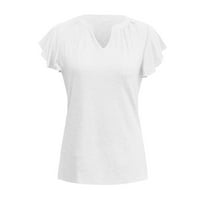 Ženska jednobojna majica s izrezom i volanima u obliku slova u, Kratki rukav, ležerni top, Ženska majica bez rukava,
