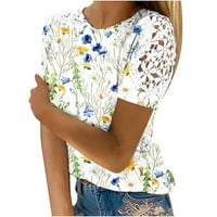 Ženske čipkaste košulje kratkih rukava s okruglim vratom široke Ležerne majice s cvjetnim printom