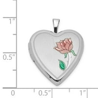 Nakit srebrni medaljon presvučen rodijem s emajliranim srcem u obliku cvijeta