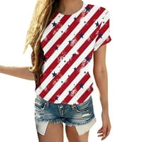 Majice za žene, majica s okruglim vratom s američkom zastavom, široka ležerna majica kratkih rukava, modne bluze