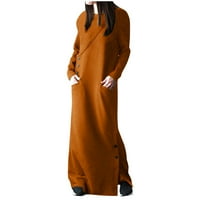 Ženska zimska mekana široka haljina s okruglim vratom, jednobojna, džepovi, džemperi s dugim rukavima, džemperi
